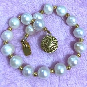 14K Gold Plated Natural White South Sea Pearl Bracelet